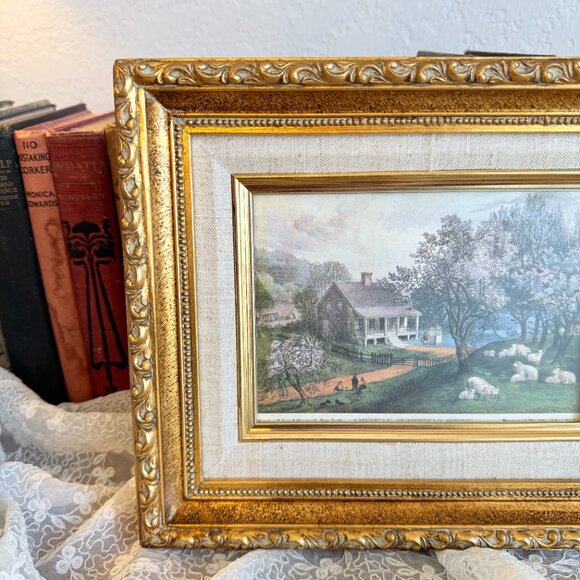 1960's Currier & Ives "American Homestead Spring" Framed Lithograph - Picture 5 of 14